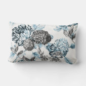 赤面ティール（緑がかった色）ブラック&ホワイトボタニカルフローラツール ランバークッション (裏面)