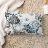 赤面ティール（緑がかった色）ブラック&ホワイトボタニカルフローラツール ランバークッション (ブランケット)