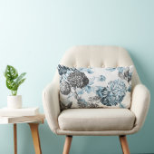 赤面ティール（緑がかった色）ブラック&ホワイトボタニカルフローラツール ランバークッション (椅子)