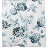 赤面ティール(緑がかった色)&ホワイトボタニカルフローラトイル2号 シャワーカーテン (正面)