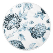 赤面ティール（緑がかった色）&ホワイトボタニカルフローラトイルNo.2 セラミックノブ (正面)