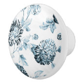 赤面ティール（緑がかった色）&ホワイトボタニカルフローラトイルNo.2 セラミックノブ (右)