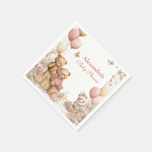 赤面テディベア赤ちゃんシャワー スタンダードカクテルナプキン (角)