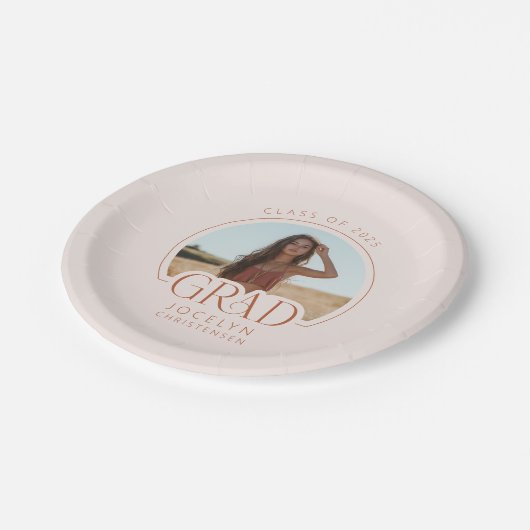 赤面テラコッタパーソナライズされたフォトグラッドパーティー ペーパープレート (アングル)