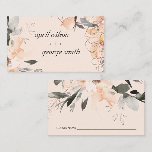 赤面テラコッタブラウンウォーター色フローラ結婚ズ プレイスカード (正面/裏面)