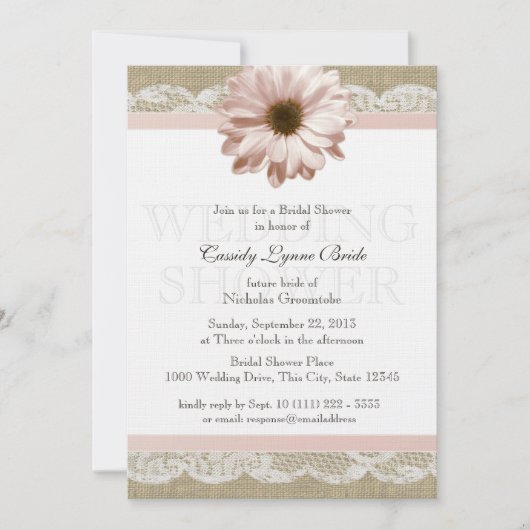 赤面デイジーカントリーレースウェディングシャワー 招待状 (正面)