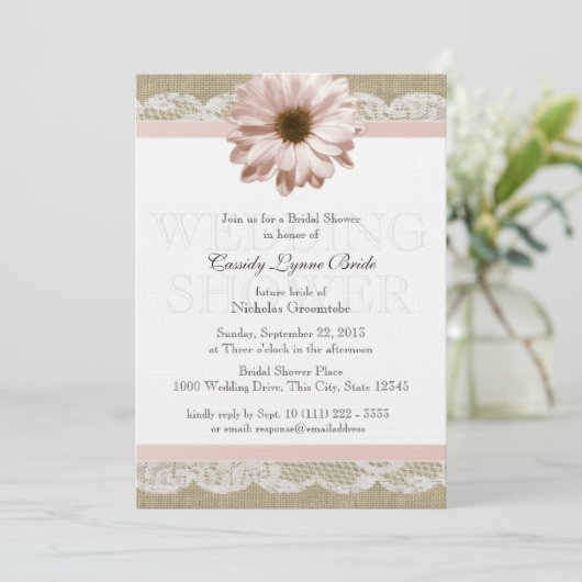 赤面デイジーカントリーレースウェディングシャワー 招待状 (スタンド正面)