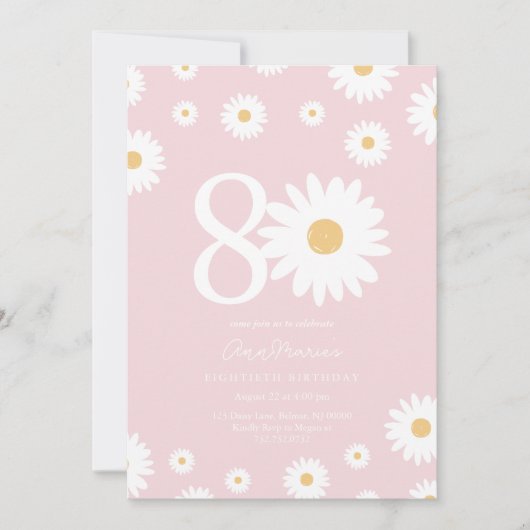 赤面デイジー80番目の誕生日招待状 招待状 (正面)