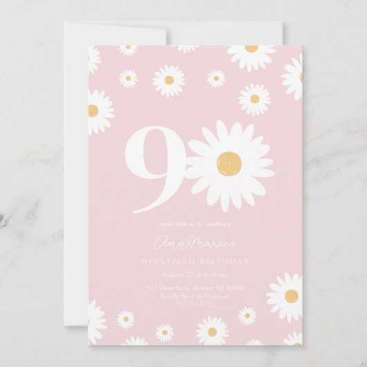 赤面デイジー90番目の誕生日招待状 招待状 (正面)