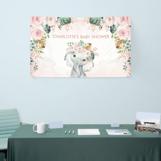 赤面トロピカルエレファントフローラグリーンリーベビーガール 横断幕 (トレードショー)