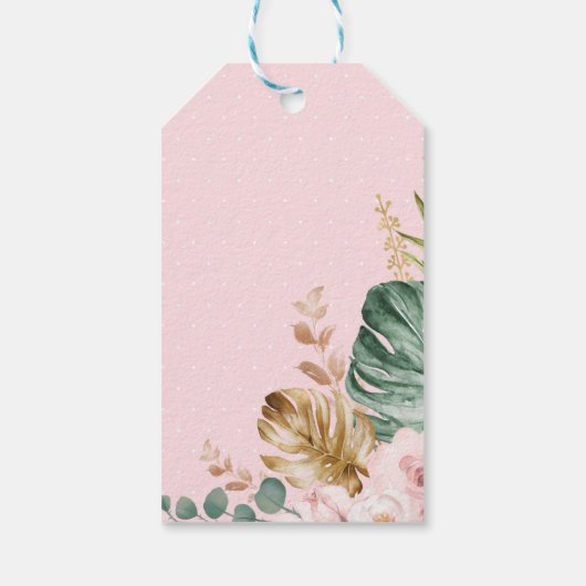 赤面トロピカルフラワーエレファントガールベビーシャワー ギフトタグ (裏面)