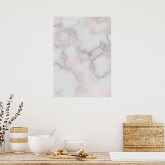 赤面トーンピンクのローズ金ゴールド白の大理石パターン ポスター (キッチン)