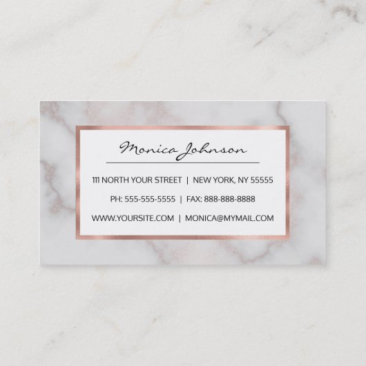 赤面トーンピンクのローズ金ゴールド白の大理石パターン 名刺 (裏面)