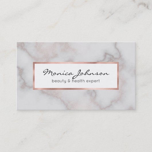 赤面トーンピンクのローズ金ゴールド白の大理石パターン 名刺 (正面)
