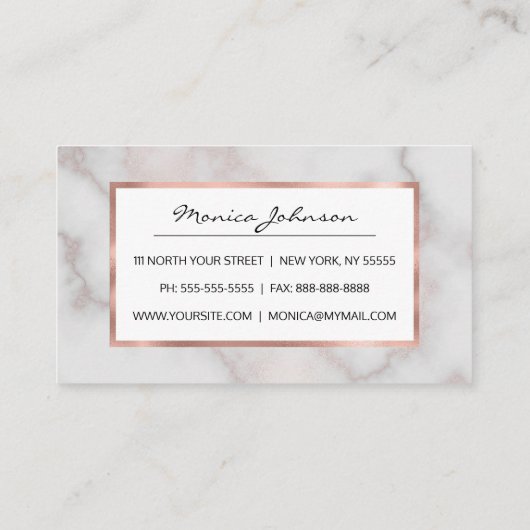 赤面トーンピンクのローズ金ゴールド白の大理石パターン 紹介カード (裏面)