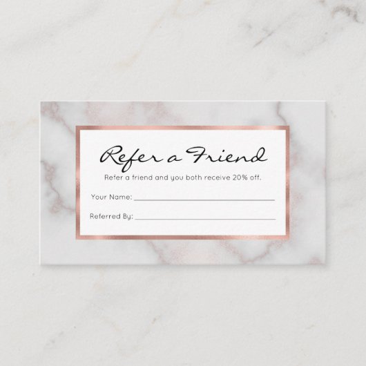 赤面トーンピンクのローズ金ゴールド白の大理石パターン 紹介カード (正面)