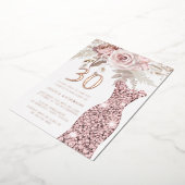 赤面ドレスファブラス30th誕生日パーティーバラ金ゴールド 箔招待状 (回転した状態)