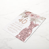 赤面ドレスファブラス40th誕生日パーティーバラ金ゴールド 箔招待状 (回転した状態)