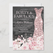 赤面ドレスフラワーズチャーム40th誕生日パーティー 招待状 (正面)