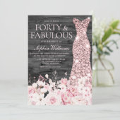 赤面ドレスフラワーズチャーム40th誕生日パーティー 招待状 (スタンド正面)
