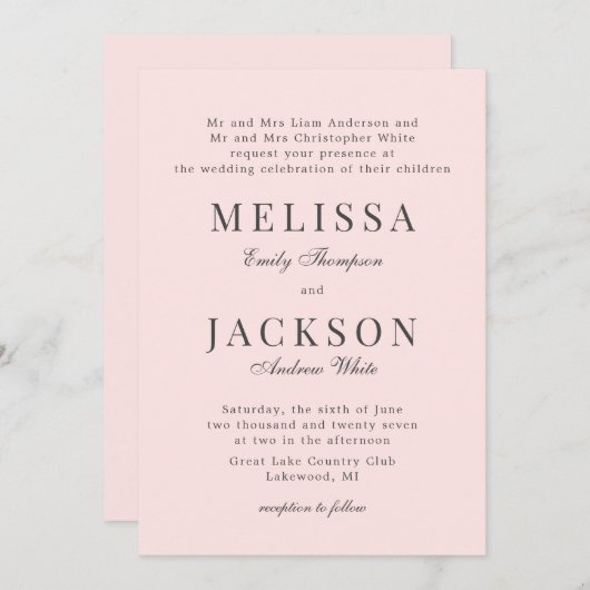 赤面ニュートラル精製クラシック結婚式招待状 招待状 (正面/裏面)