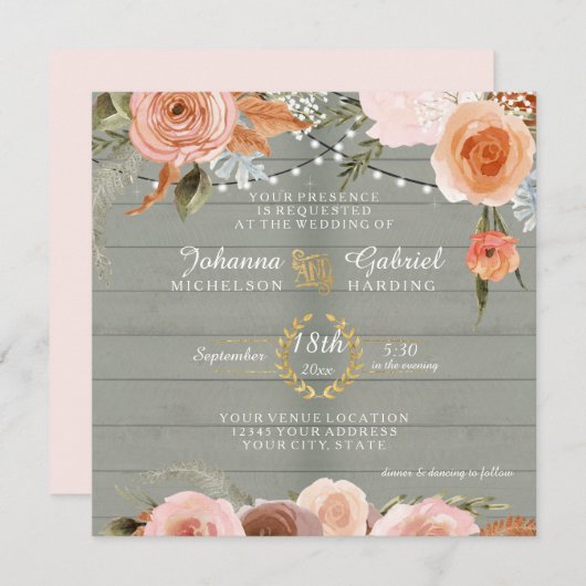 赤面ニュートラル素朴フローラセージ緑木葉 招待状 (正面/裏面)