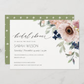 赤面ネイビーアネモンフローラブライダルシャワー招待状 サンキューカード (正面/裏面)