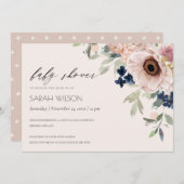 赤面ネイビーアネモンフローラベビーシャワー招待状 サンキューカード (正面/裏面)