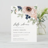 赤面ネイビーアネモンフローラベビーシャワー招待状 サンキューカード (スタンド正面)