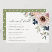 赤面ネイビーアネモンフローラリハーサルディナー招待状 サンキューカード (正面/裏面)