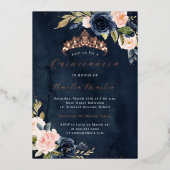 赤面ネイビーウォーター色バラ金ゴールドキンセアニェラ 箔招待状 (正面)