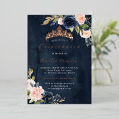 赤面ネイビーウォーター色バラ金ゴールドキンセアニェラ 箔招待状 (立ち正面)