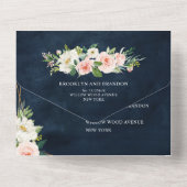赤面ネイビーダスティブルーフローラ幾何学植物学 オールインワン招待状 (裏面)