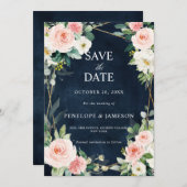 赤面ネイビーダスティブルーフローラ幾何学植物学 セーブザデート (正面/裏面)