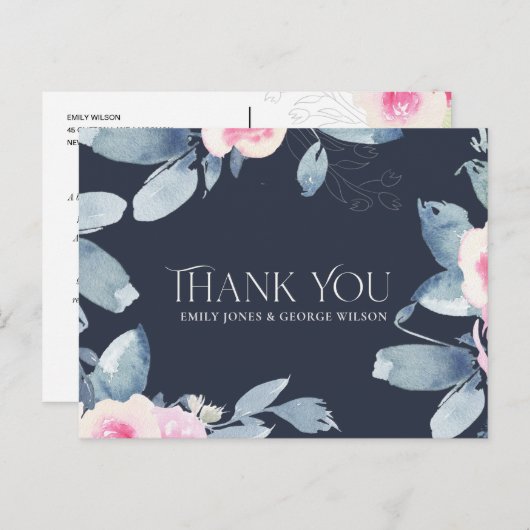 赤面ネイビーフローラ任意の年周年記念ありがとう 案内ポストカード (正面/裏面)