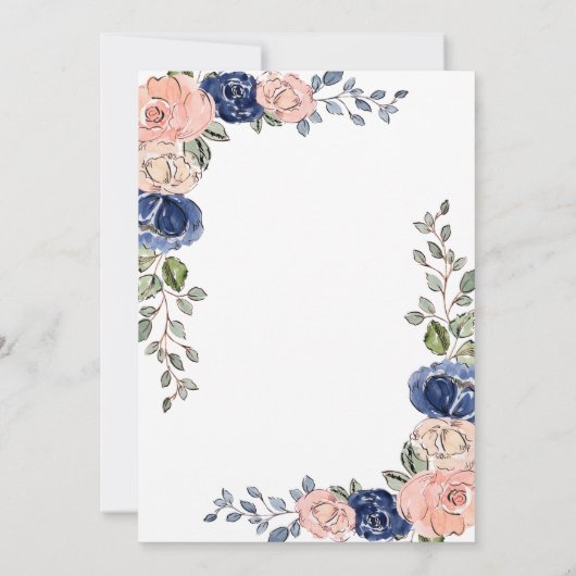 赤面ネイビーフローラ幾何学 | ポスト結婚ブランチ 招待状 (裏面)