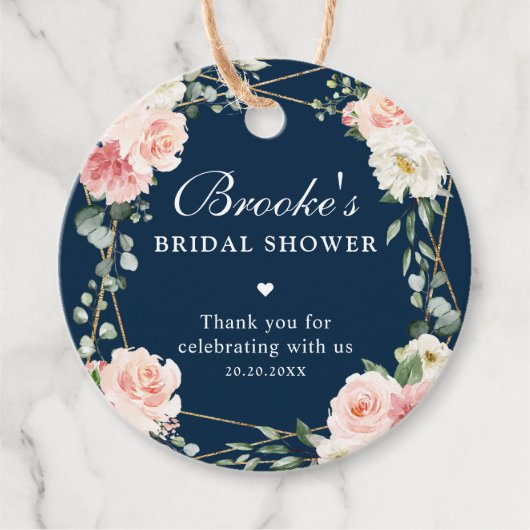 赤面ネイビーフローラ金ゴールドブライダルシャワーありがとう フェイバータグ (正面)