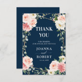 赤面ネイビーフローラ金ゴールド幾何学植物結婚の サンキューカード (正面/裏面)