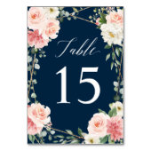 赤面ネイビーフローラ金ゴールド幾何学植物結婚の テーブルナンバー (裏面)