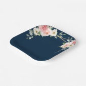 赤面ネイビーフローラ金ゴールド幾何学植物結婚の ペーパープレート (傾斜あり)