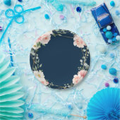 赤面ネイビーフローラ金ゴールド幾何学植物結婚の ペーパープレート (パーティー)