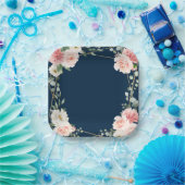 赤面ネイビーフローラ金ゴールド幾何学植物結婚の ペーパープレート (パーティー)