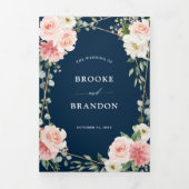 赤面ネイビーフローラ金ゴールド幾何学植物結婚の 三つ折り案内状 (カバー)