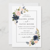 赤面ネイビーフローラ開花結婚式招待状 招待状 (正面)