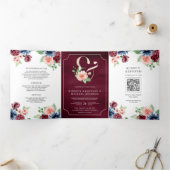 赤面ネイビーブルゴーニュフローラマルサラQRコード結婚ズ 三つ折り招待状 (内部)