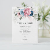 赤面ネイビーブルーソフトパステルピンクブライダルシャワー サンキューカード (スタンド正面)