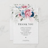 赤面ネイビーブルーソフトパステルピンクブライダルシャワー サンキューカード (正面/裏面)
