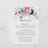 赤面ネイビーブルーソフトパステルピンク結婚フローラ エンクロージャーカード (正面/裏面)