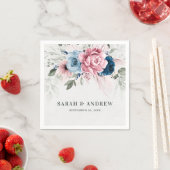 赤面ネイビーブルーソフトパステルピンク結婚フローラ スタンダードカクテルナプキン (インサイチュ)