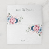 赤面ネイビーブルーソフトパステルピンク結婚フローラ プレイスカード (外部開封)